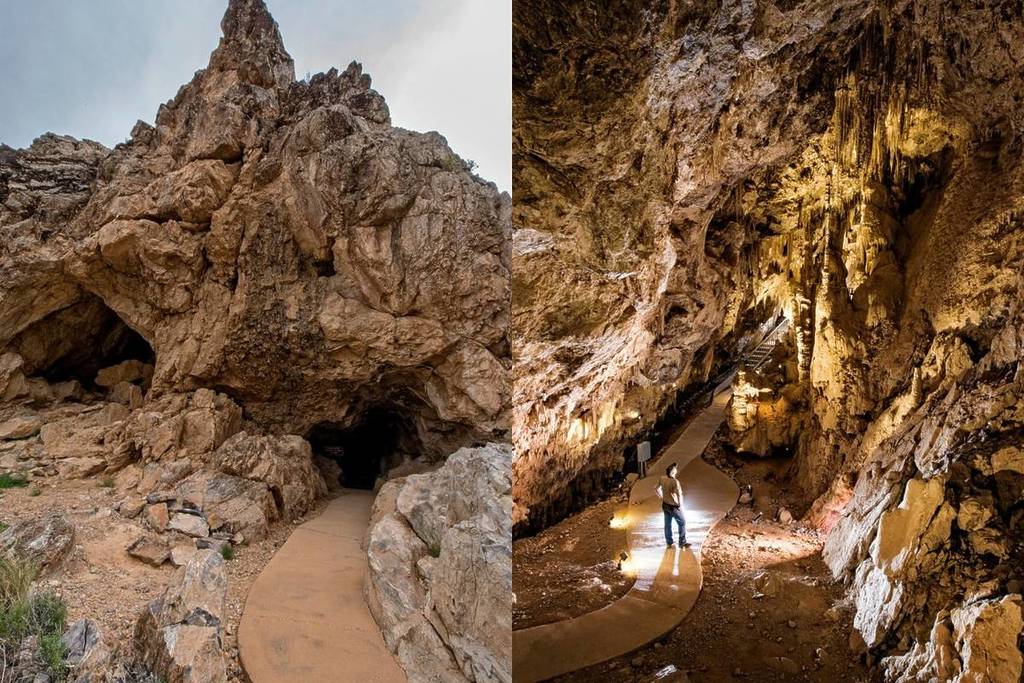Mitchell Caverns exterior and interior.