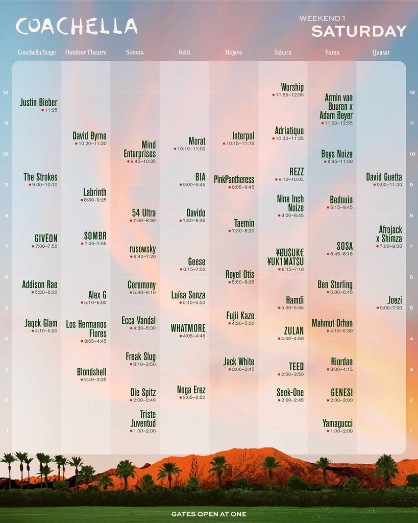 Programa del sábado del primer fin de semana de Coachella