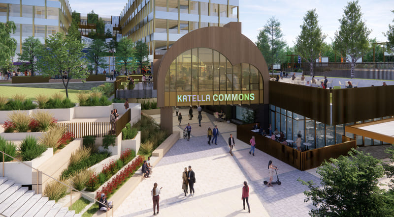 Rendering of Katella Commons entrance.