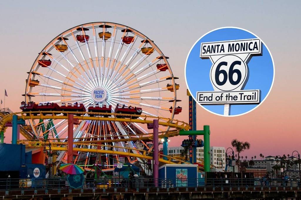 Santa Monica Pier und Route-66-Schild