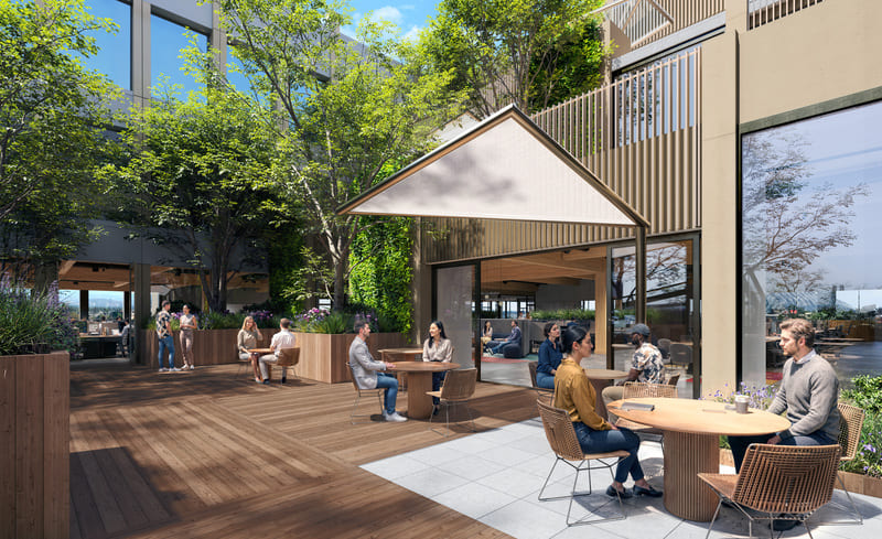 Rendering of the outdoor terrace of OCVIBE The Weave