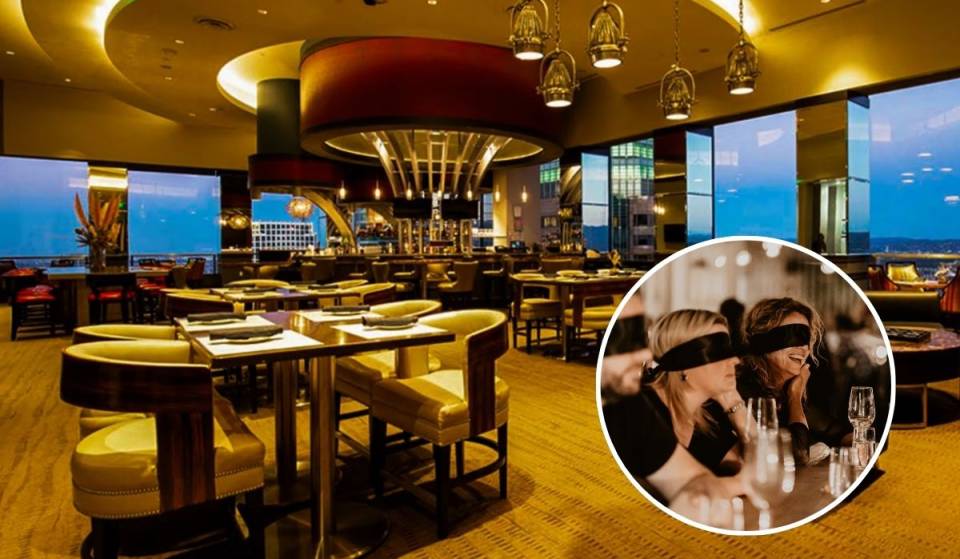 Der City National Tower in Los Angeles veranstaltet monatlich ein Dinner mit verbundenen Augen – 699 Fuß über dem Boden in einem der höchsten Wolkenkratzer der Stadt