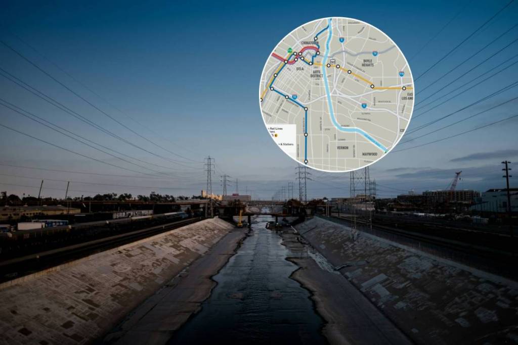 LA River und Karte des LA River Path