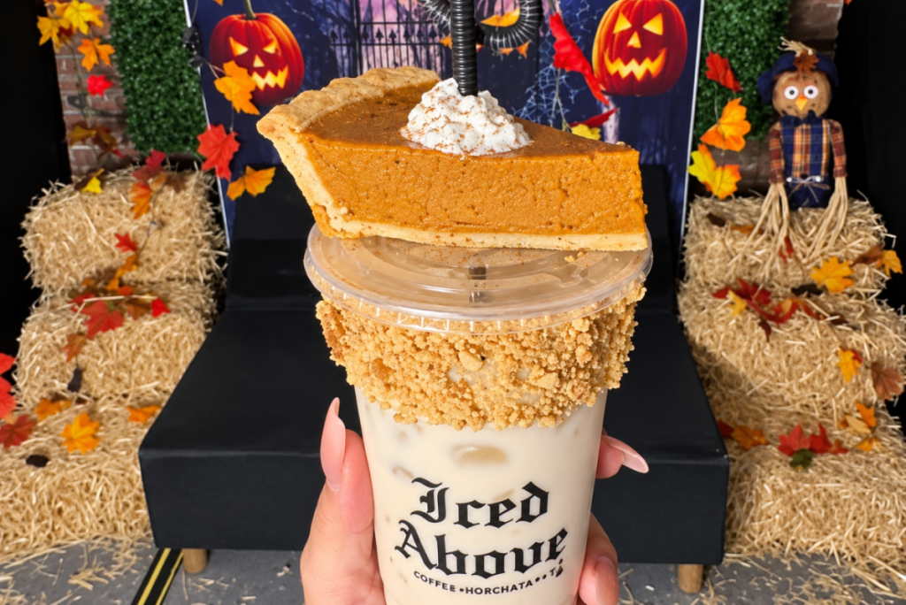This L.A. coffeeshop is serving fall mini flights with four seasonal iced drinks — including a pumpkin coffee topped with an actual slice of pie