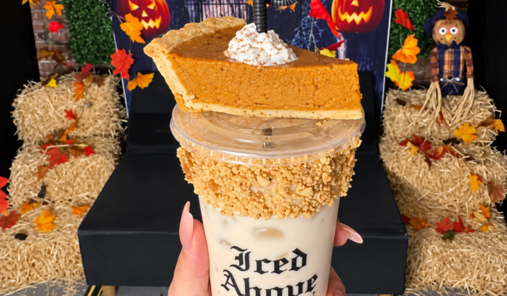 This L.A. coffeeshop is serving fall mini flights with four seasonal iced drinks — including a pumpkin coffee topped with an actual slice of pie