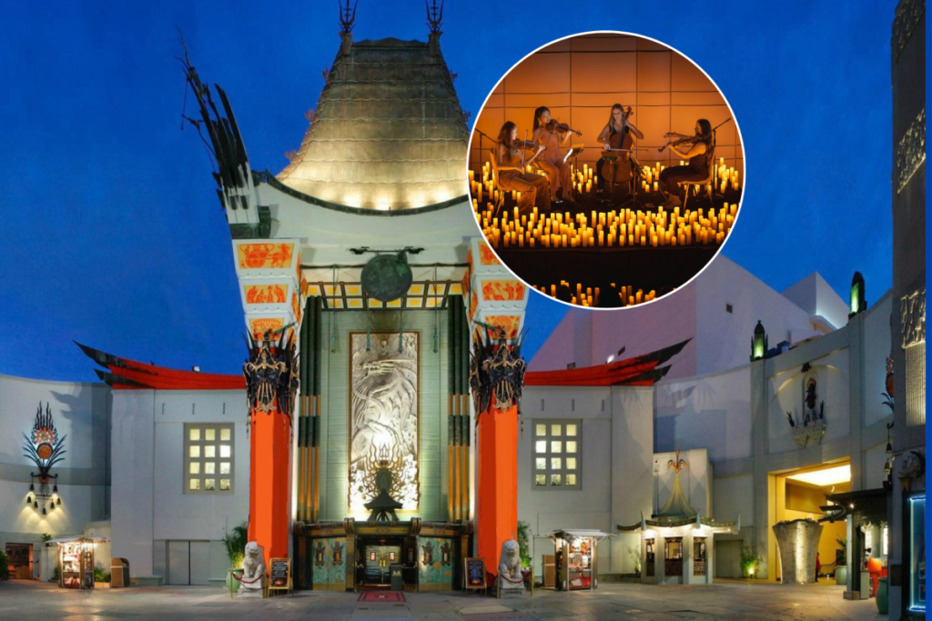 Das TCL Chinese Theatre bei Nacht und ein Candlelight-Konzert.