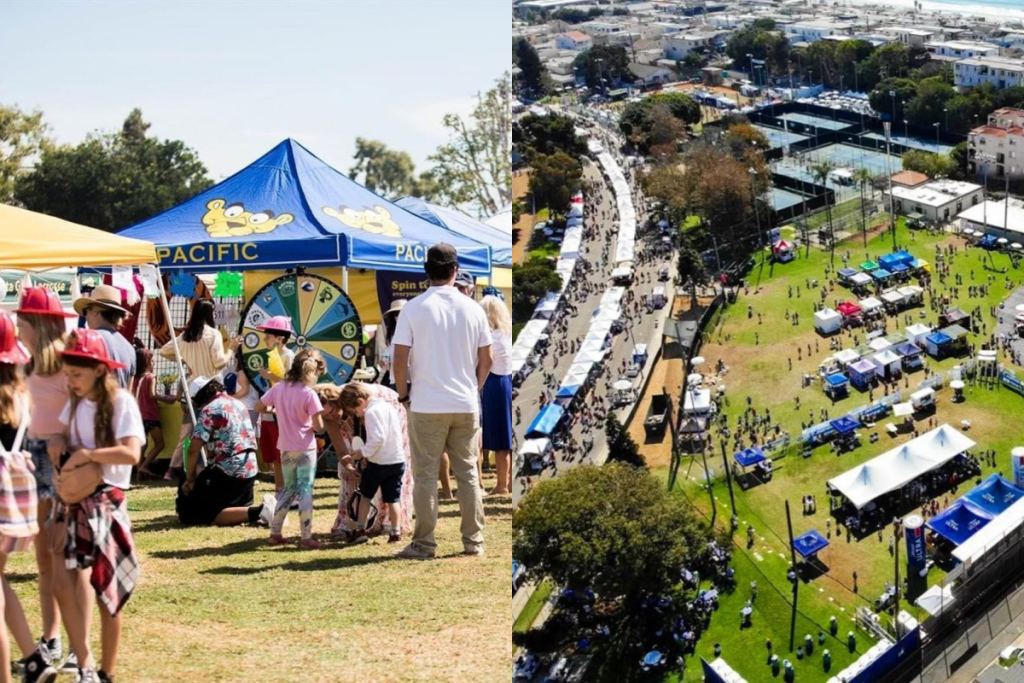 Manhattan beach hometown fair aerieal view and vendor booth