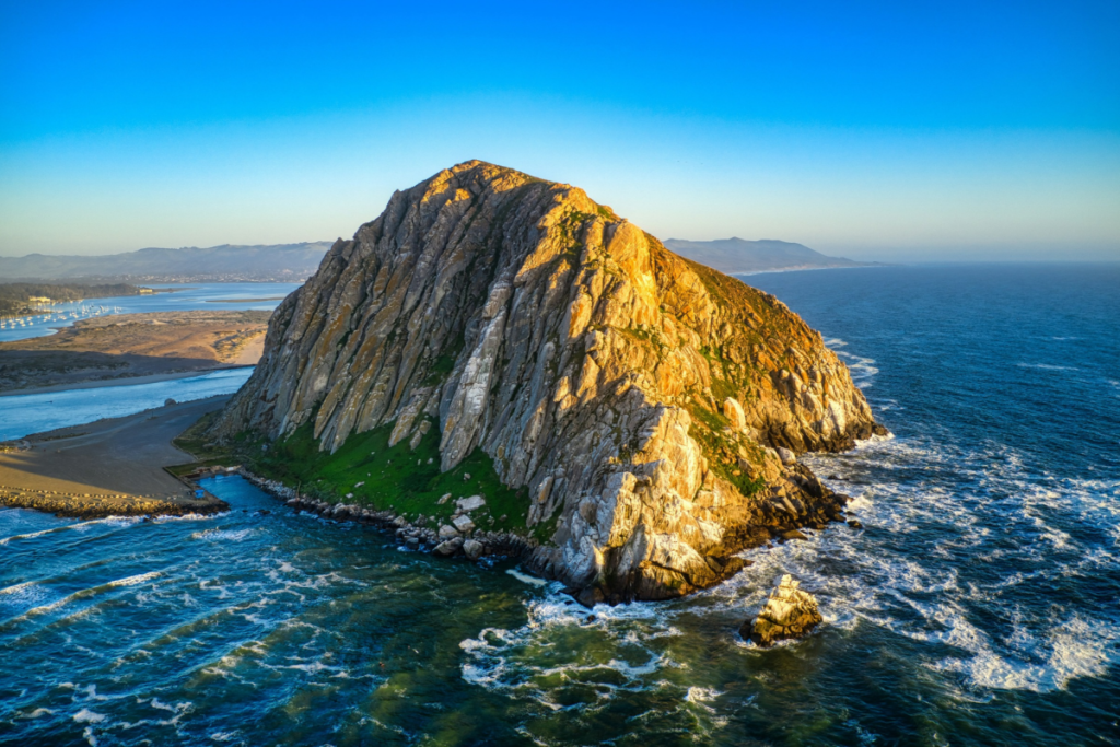 Morro Rock in California at golden hour.
