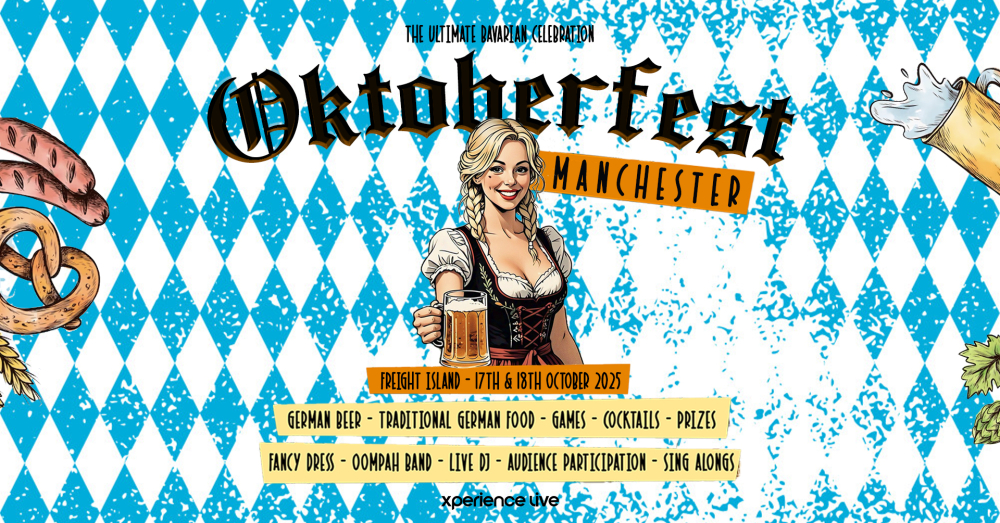 freight island oktoberfest poster with cartoon and info manchester