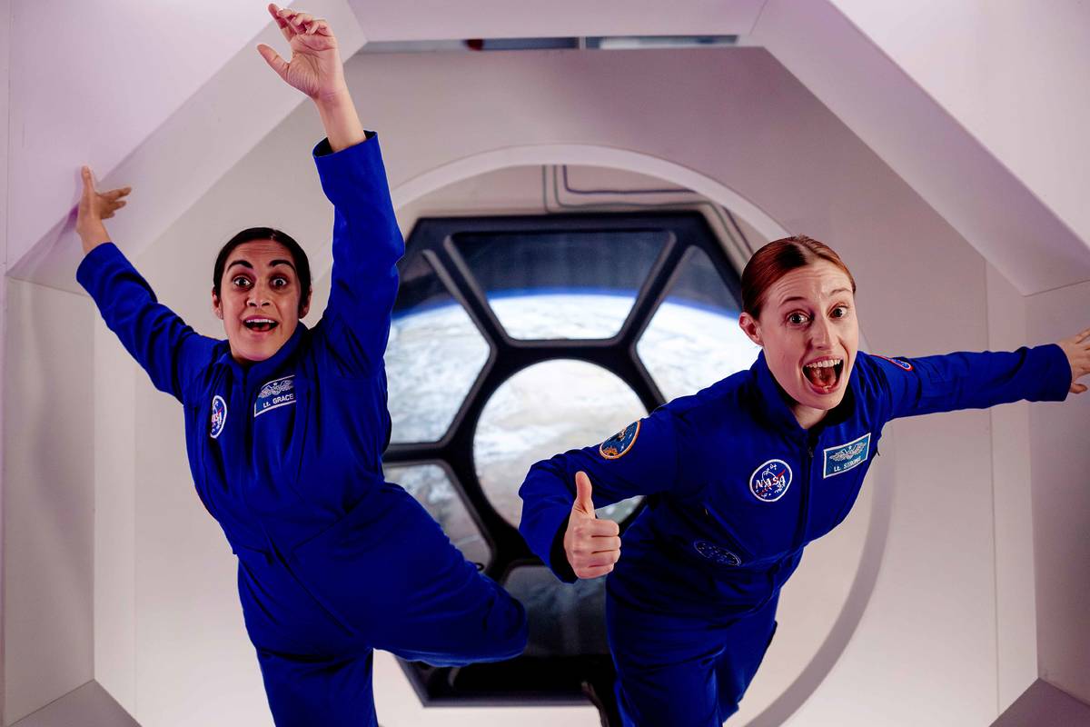 Emily Lloyd-Saini as Grace in Space and Harrie Hayes as Lieutenant Strong in Horrible Science