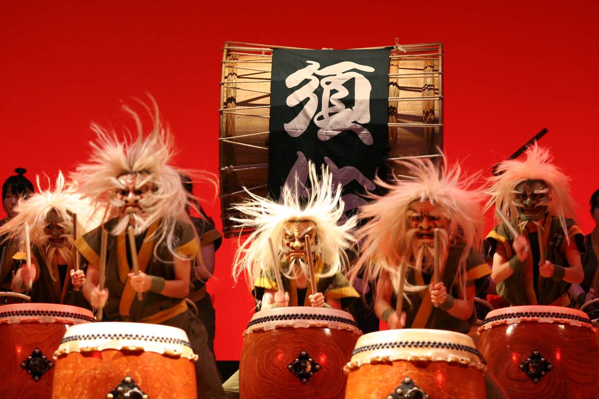 japan week performance drums and masks manchester
