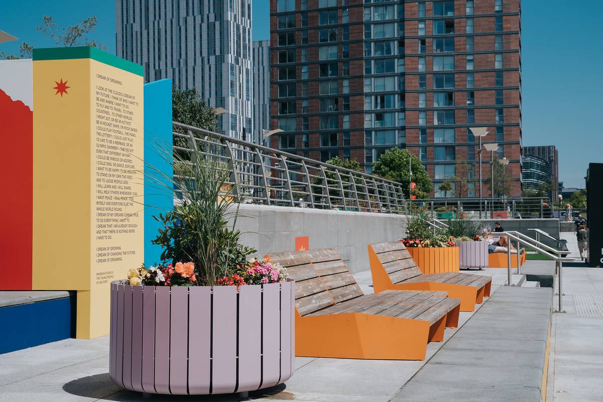 screen on the docks seating painted walls