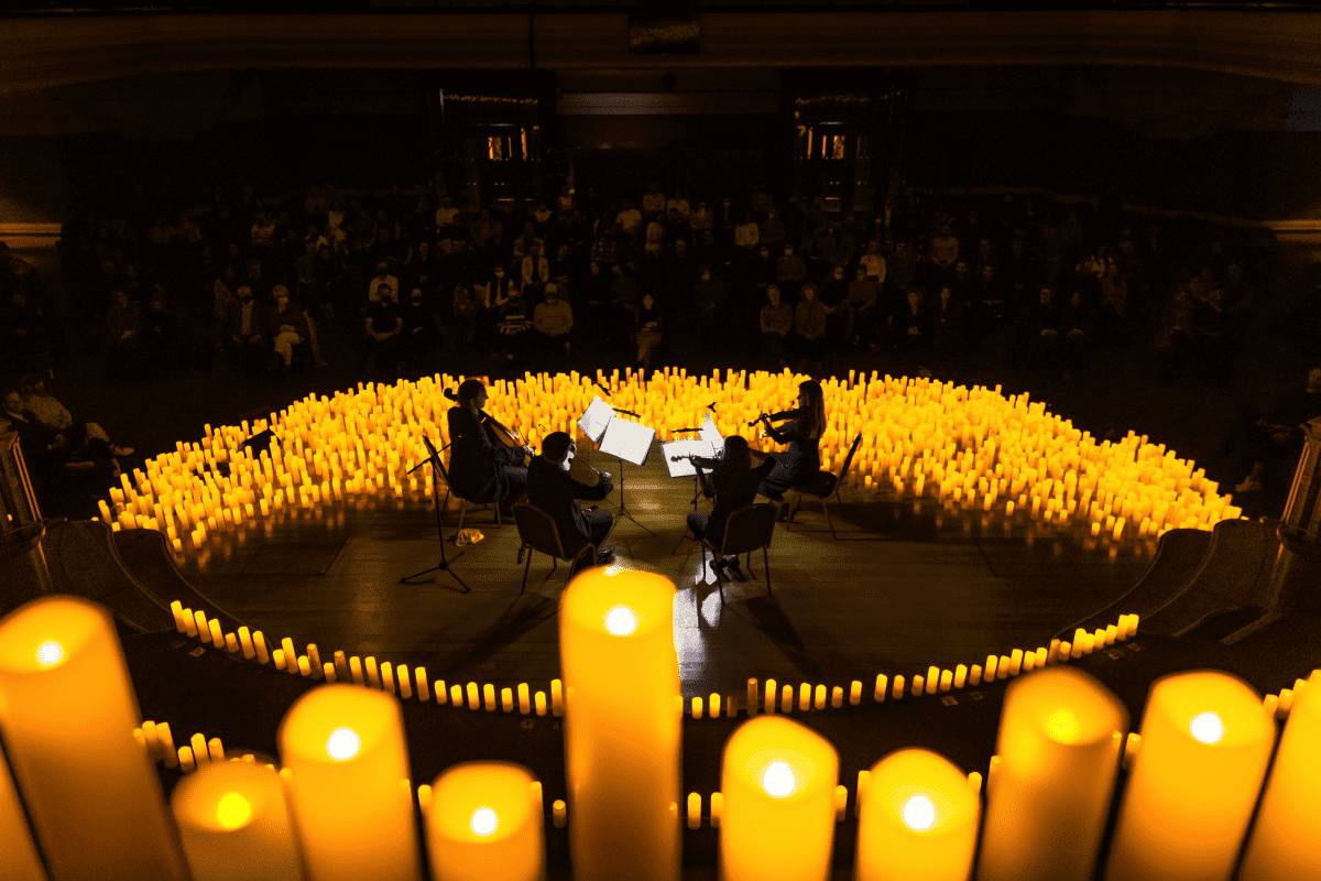 A string quartet performing at a Candlelight concert.
