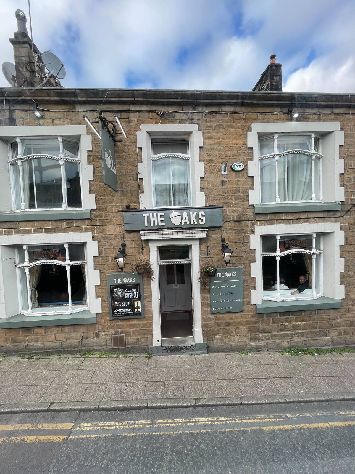 outside the oaks pub in ramsbottom, greater manchester where the world black pudding throwing championships take place