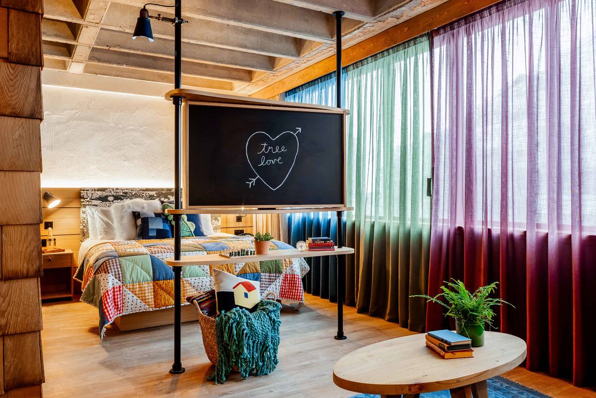 inside one of the rooms at treehouse hotel manchester