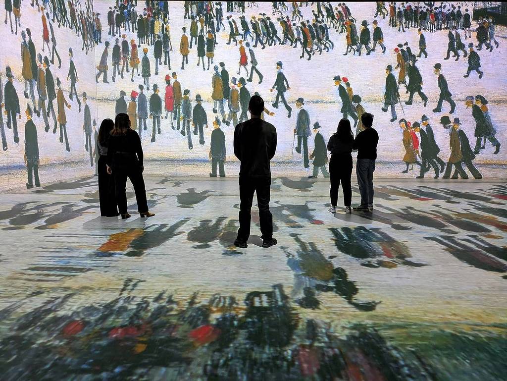 lowry going to the match immersive experiences shadows of people salford, greater manchester