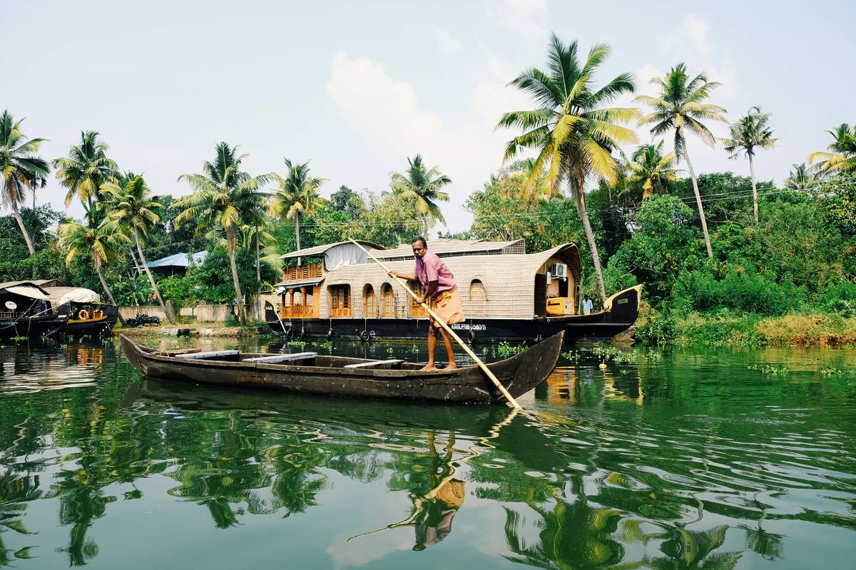 boat on a river in india where you can fly to from manchester