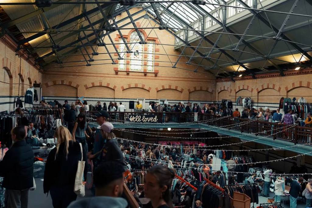 clothescycle manchester victoria baths vintage market whole market from above