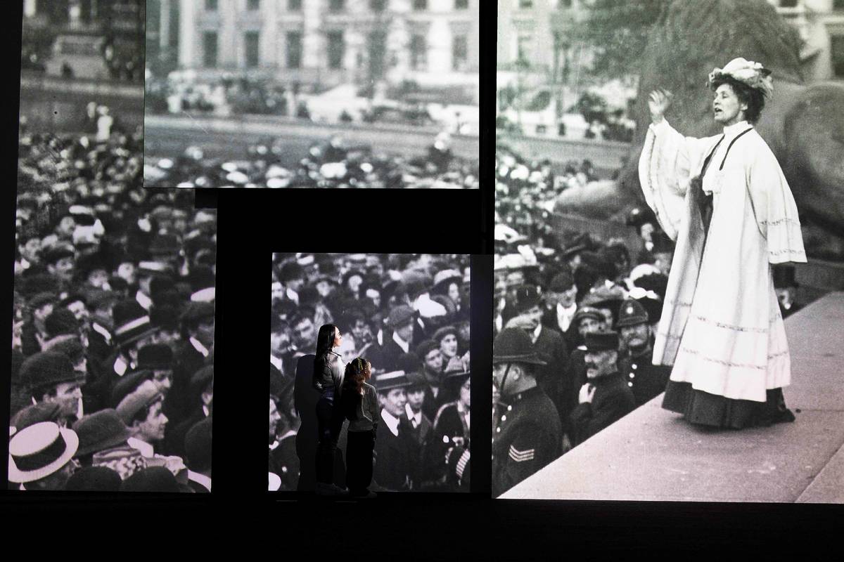 Emmeline Pankhurst at rally at immersive exhibition in Salford, stories brought to life