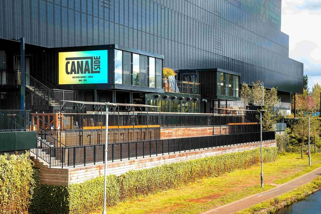 external shot of canalside bar at co-op live