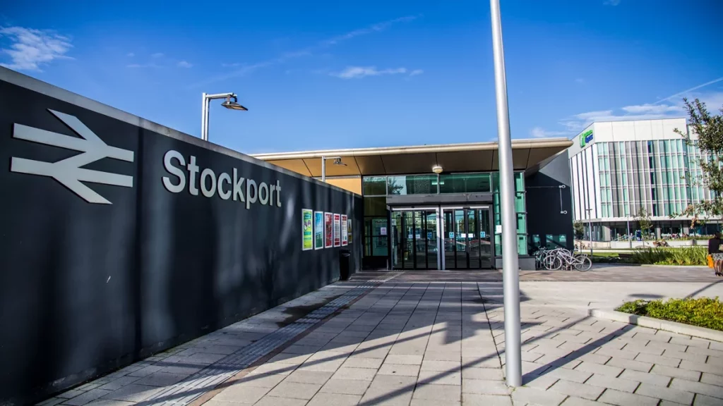 stockport train station outside sunny day