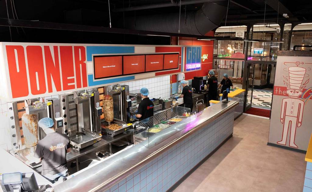 inside great british doner site in barton arcade, manchester