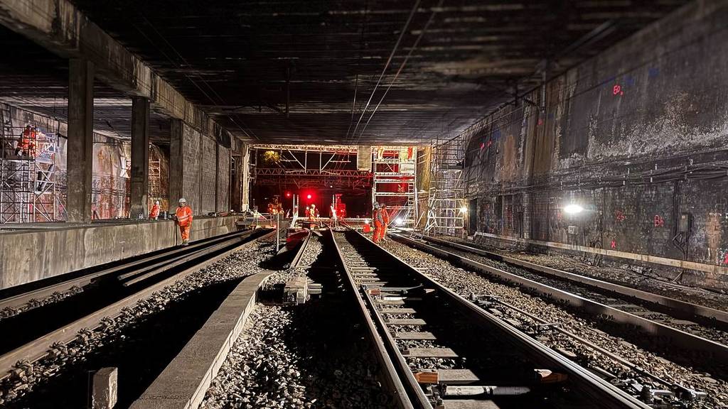Stockport - Track level view under Greek Street roundabout during Easter blockade 2025
