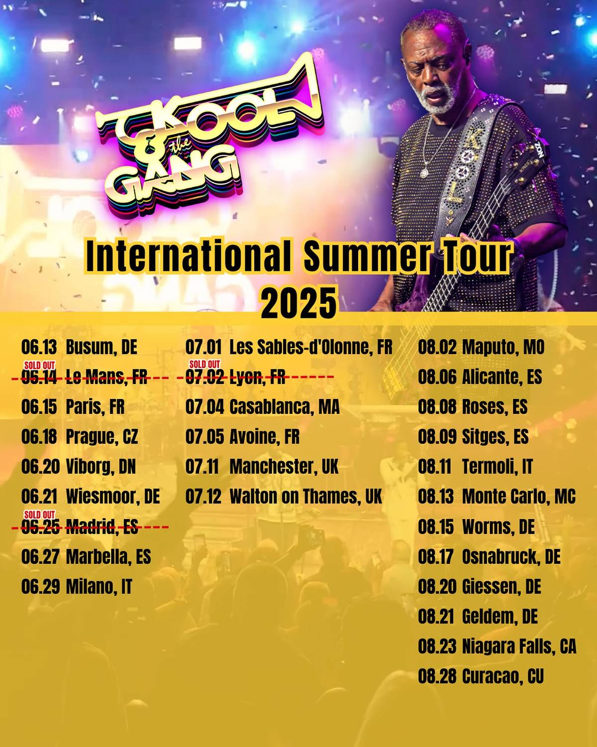 kool and the gang tour poster coming to manchester july