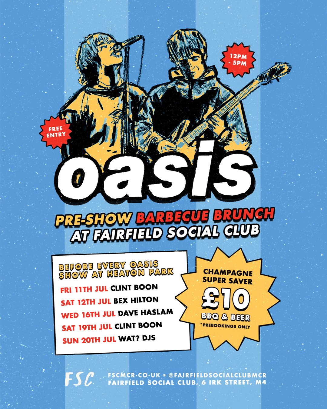 fairfield social club oasis brunch warm up manchester