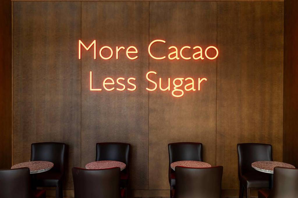 more cacao less sugar sign at hotel chocolat store