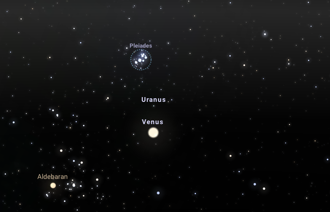 venus and plieades view from earth in night sky