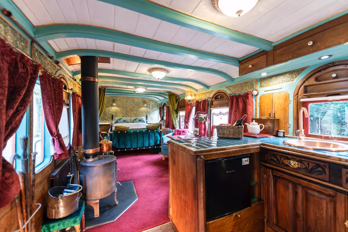 train carriage interior airbnb delph long shot bed at end