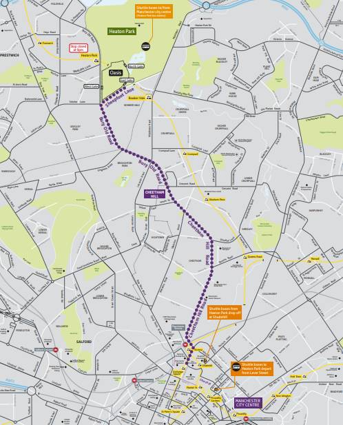 walking route map for oasis heaton park gigs