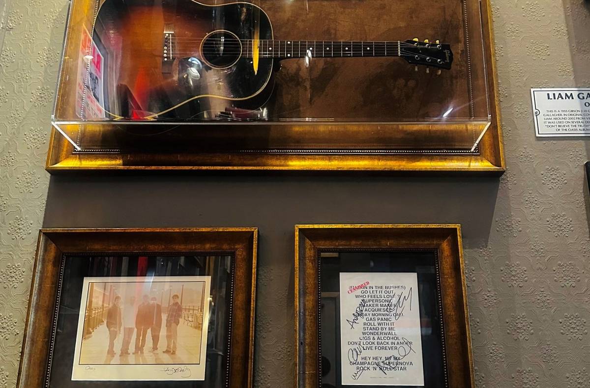 wonderwall oasis memorabilia framed at hard rock cafe manchester