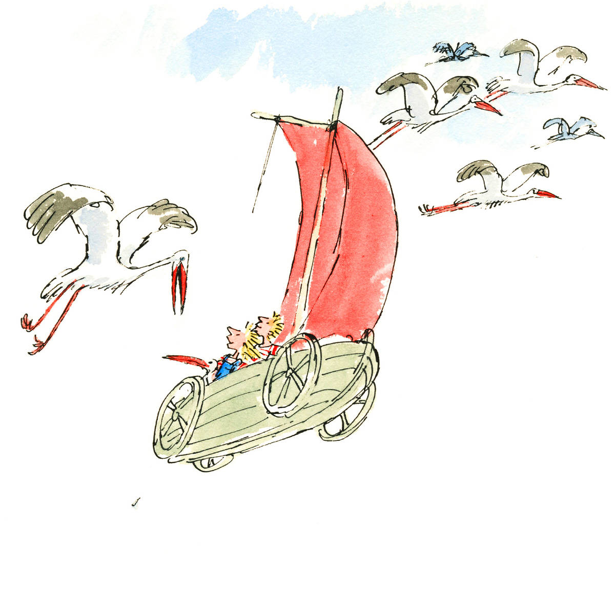 'A Sailing Boat in the Sky' ('Un Bateau dans le Ciel') by Quentin Blake (2000) Rue du Monde which will be in Quentin Blake and Me exhibition