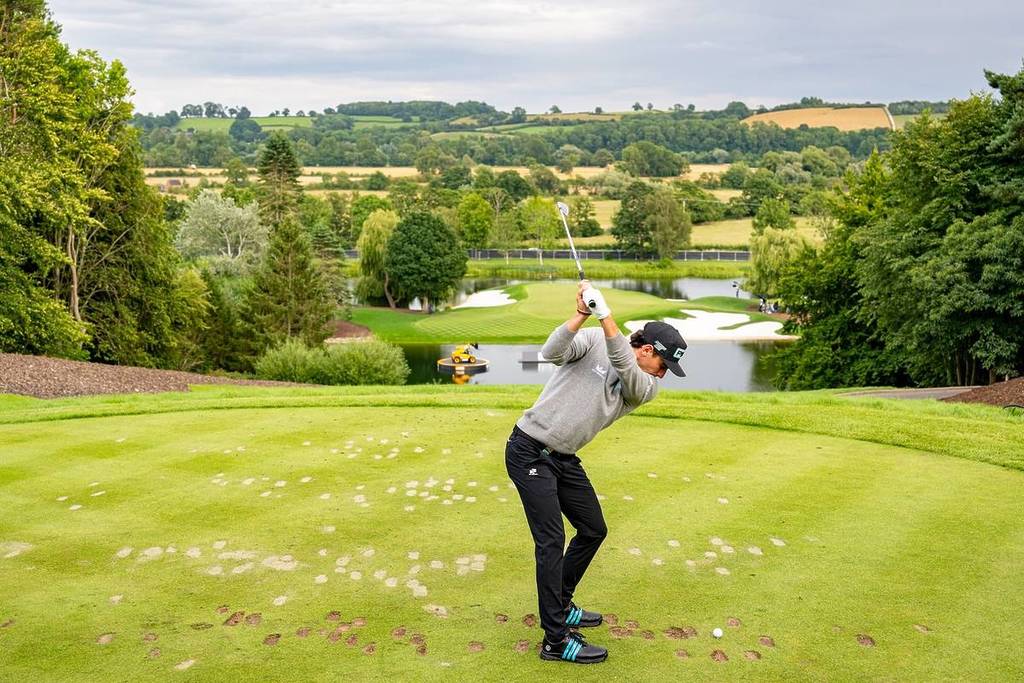 Captain Joaquín Niemann of Torque GC hits his shot from the 17th tee during the final round of LIV Golf United Kingdom at JCB Golf & Country Club on Sunday, July 27, 2025 in Rocester, England. (Photo by Charles Laberge/LIV Golf)