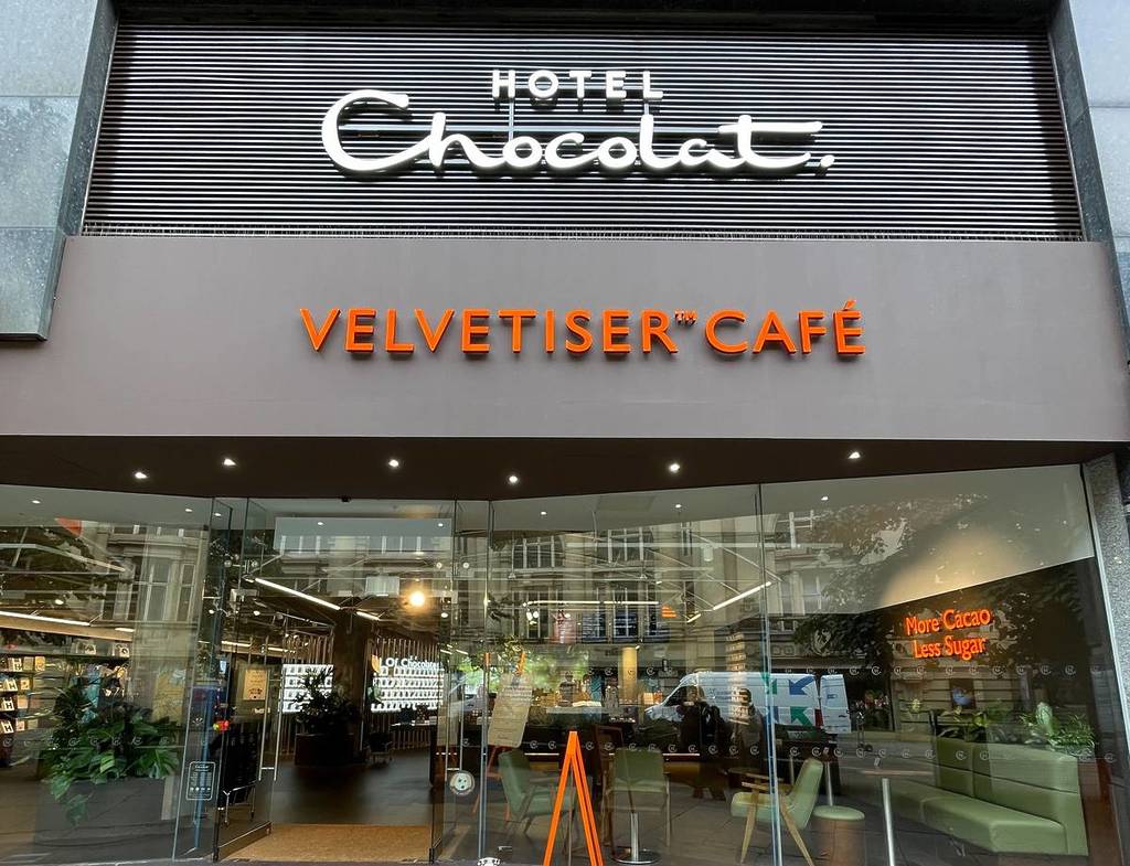 outside hotel chocolat velvetiser cafe in manchester