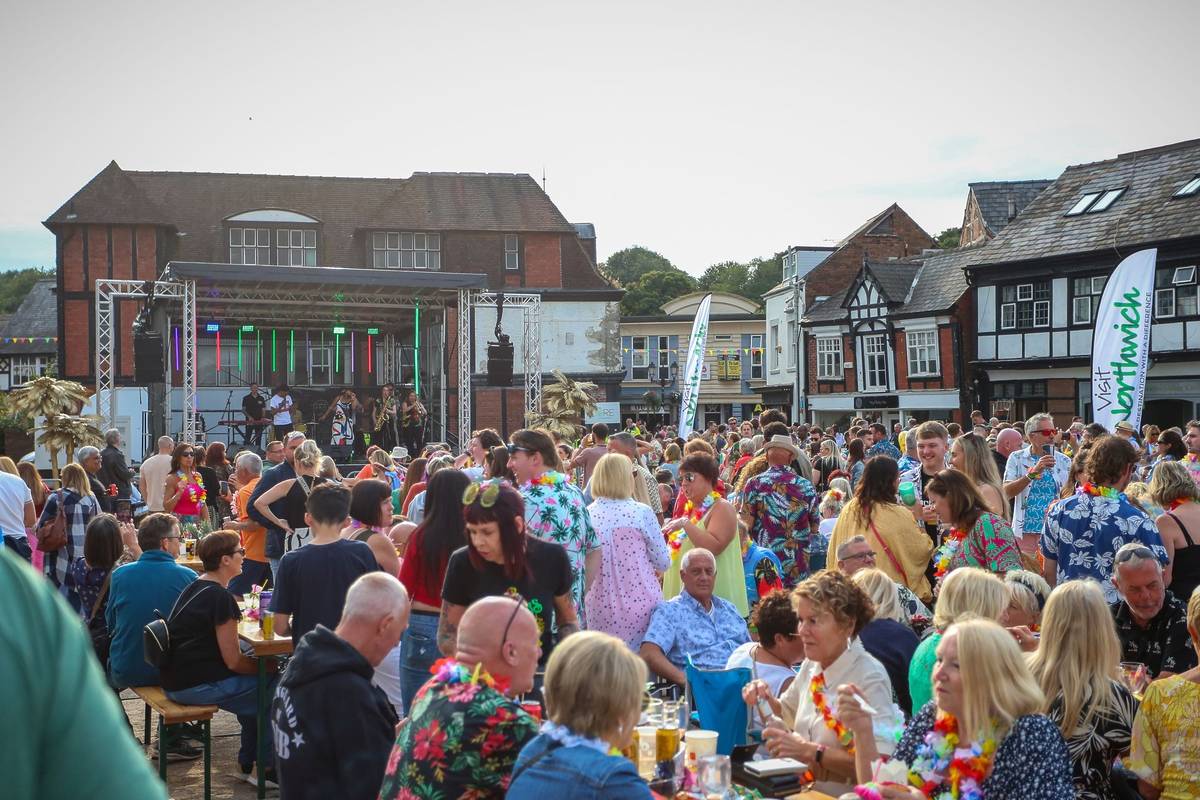 people in centre of northwich for pina colada festival