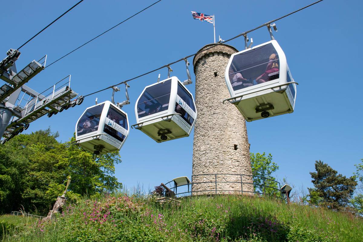 heights of abraham cable cars with victoria prospect tower behind