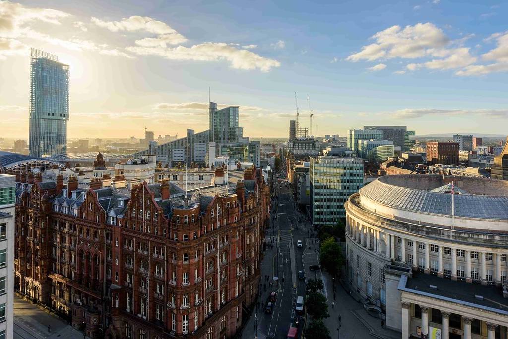 aerial view of st peter's square in manchester