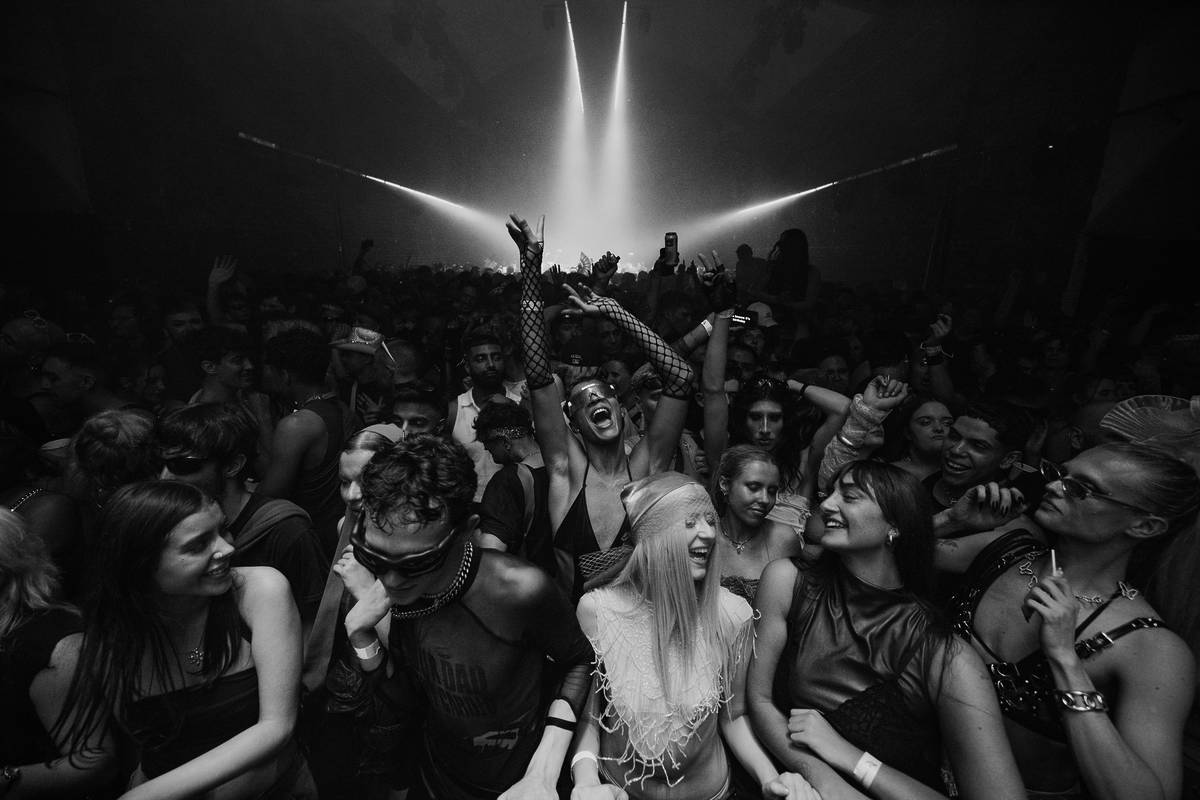 black and white rave crowd