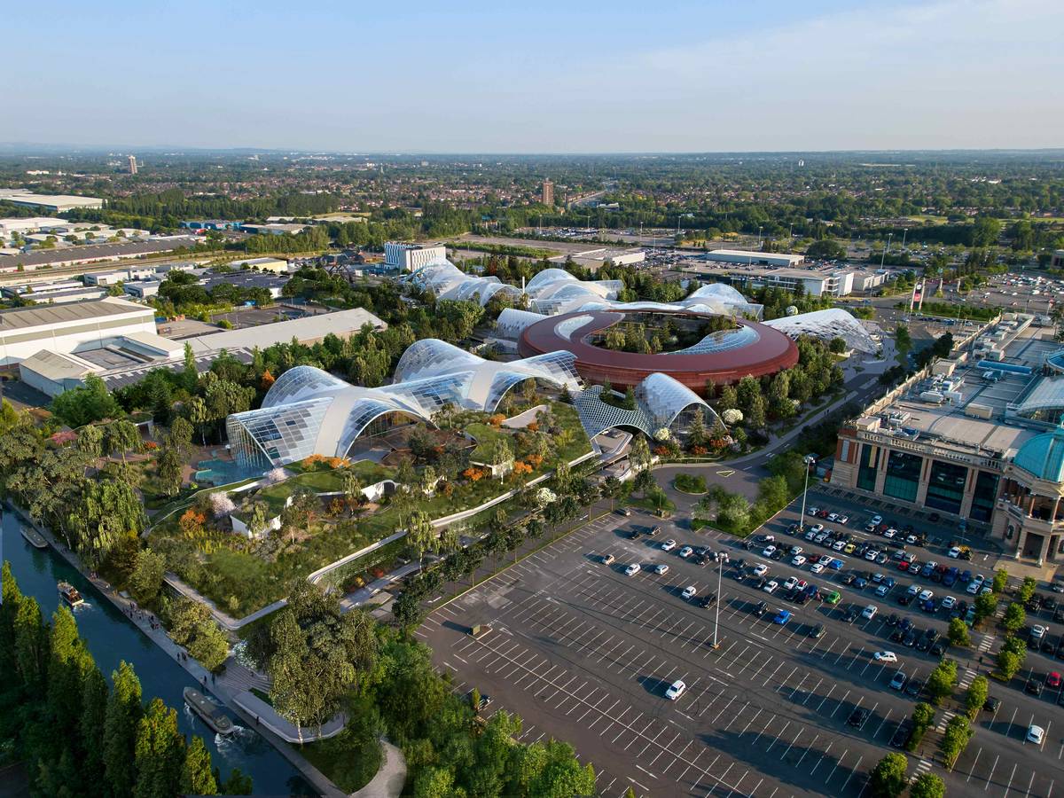 aerial shot of therme manchester in the day