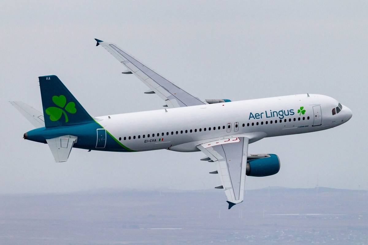 aer lingus aeroplane in air, the airline is launching a new route from manchester to north carolina via dublin