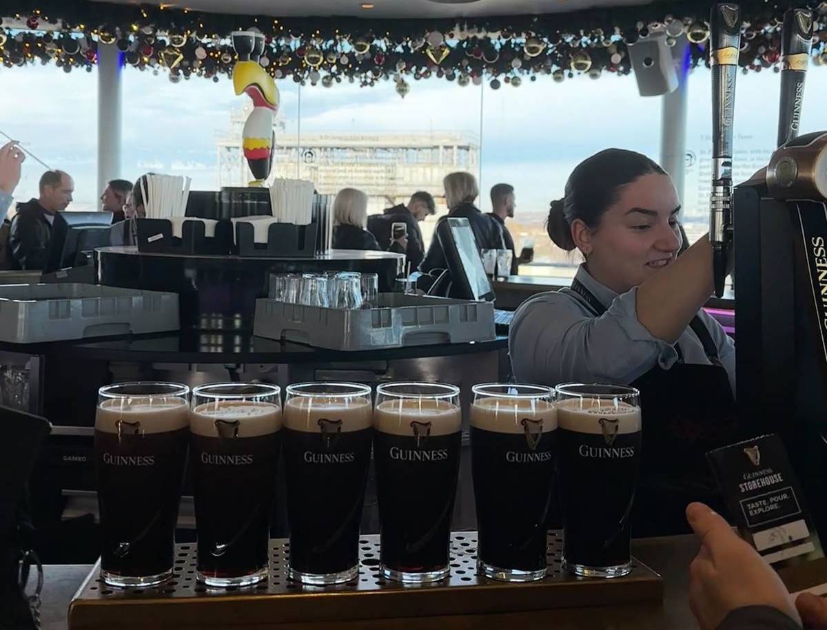 guinness lined up at bar at guinness storehouse dublin