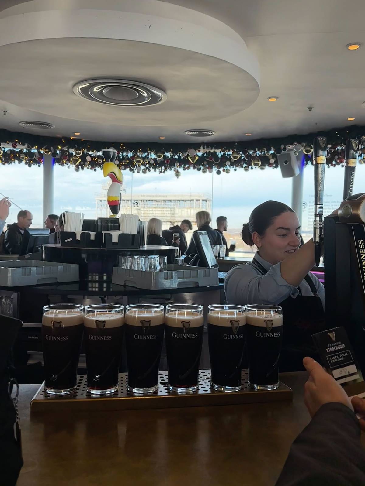 guinness lined up at bar at guinness storehouse dublin
