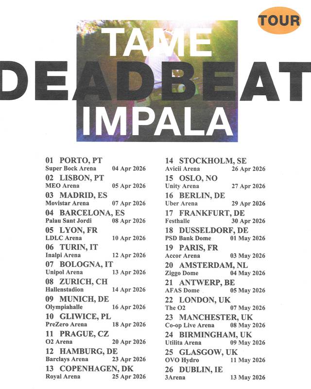 tame impala 2026 tour poster dates uk eu