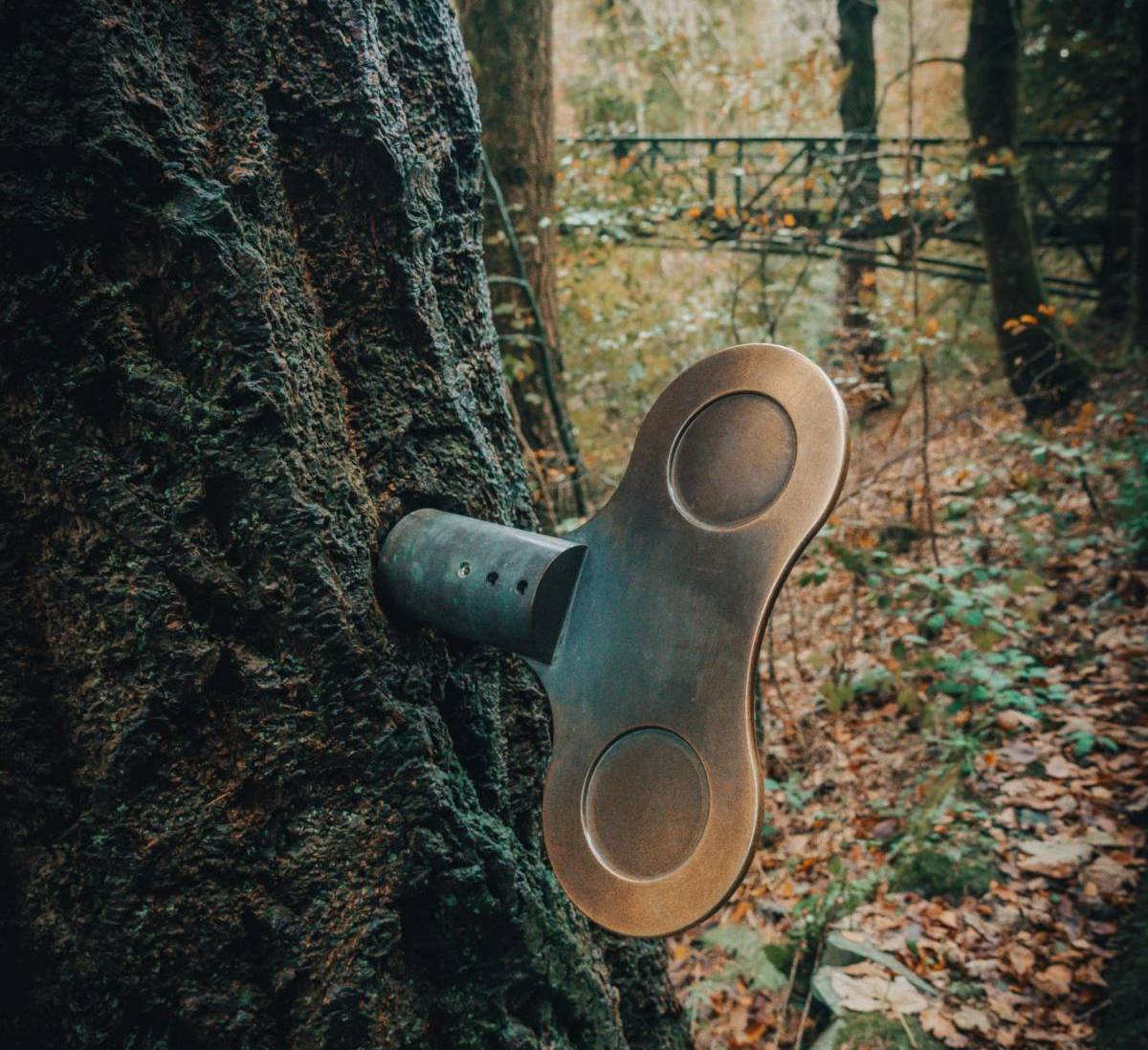 grizedale forest of sculpture turn key in tree
