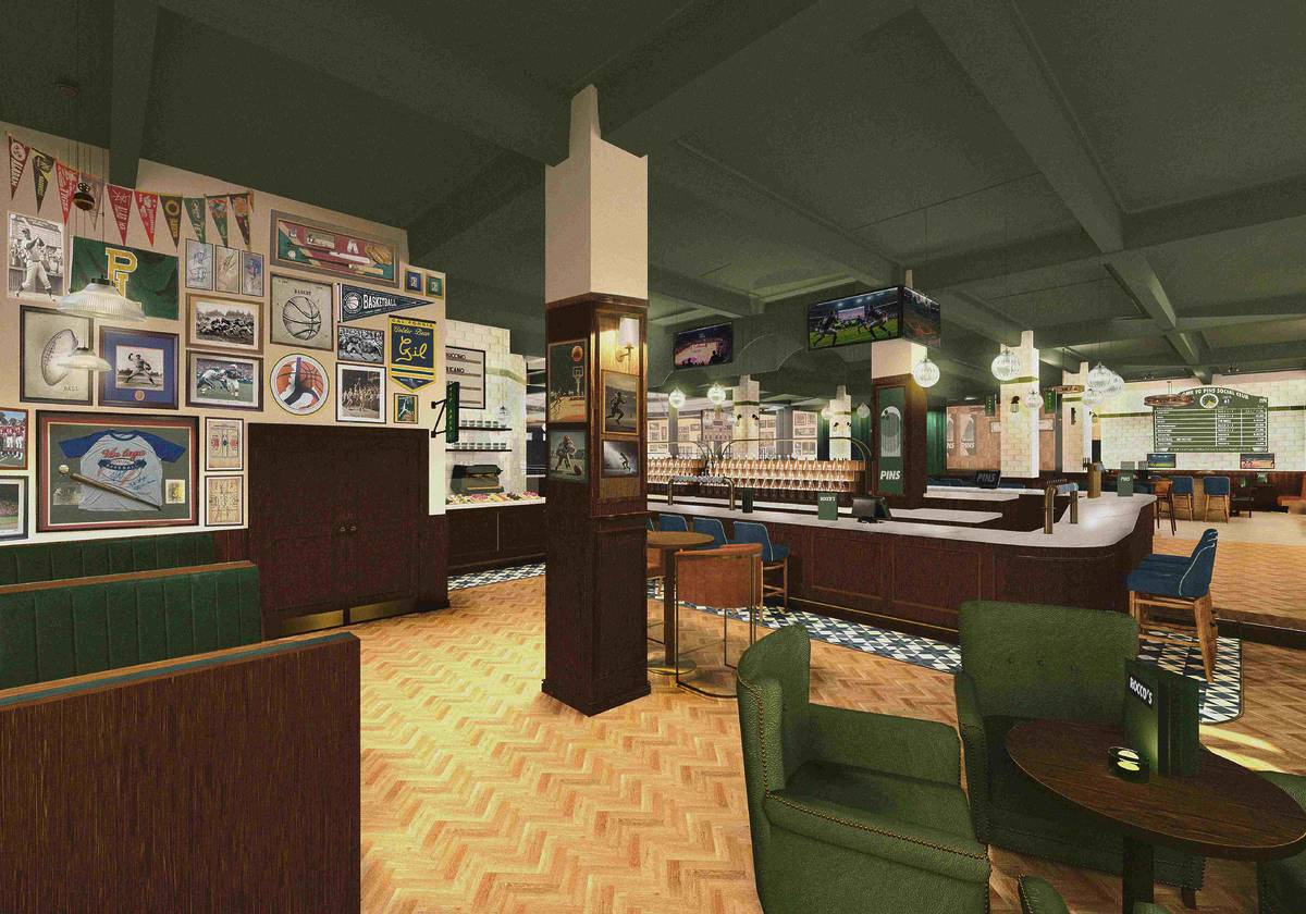 render of Rocco's dining area at PINS Social Club Manchester