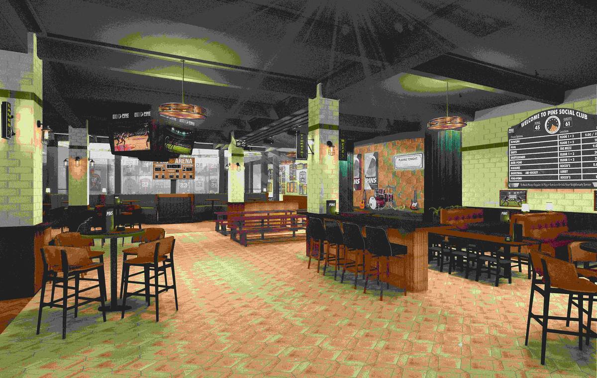 render of ground floor at PINS Social Club Manchester with bar stalls