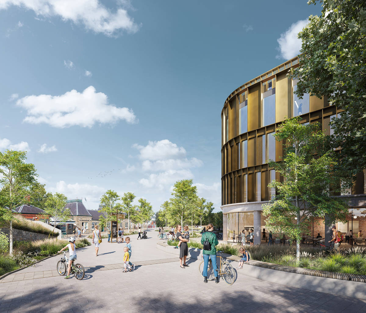 cgi of people walking past wrexham masterplan